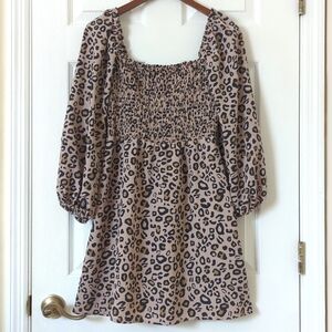 Sanctuary Leopard Print Smocked Square Neck Balloon Sleeve A-Line Mini Dress 4
